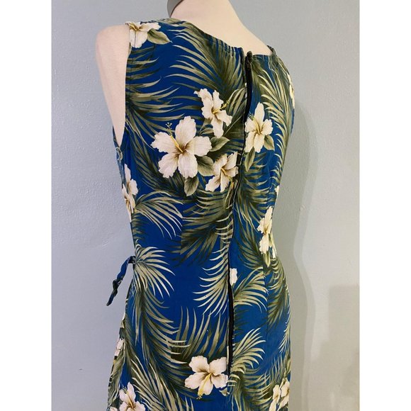 Royal Blue Hawaiian Mock Sarong Sheath Dress - Picture 6 of 7
